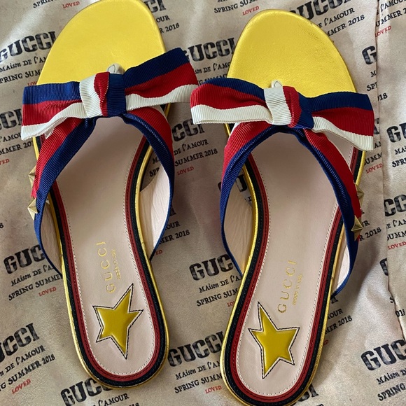 Gucci Yellow Sandals with Bow Brand New - Picture 1 of 8